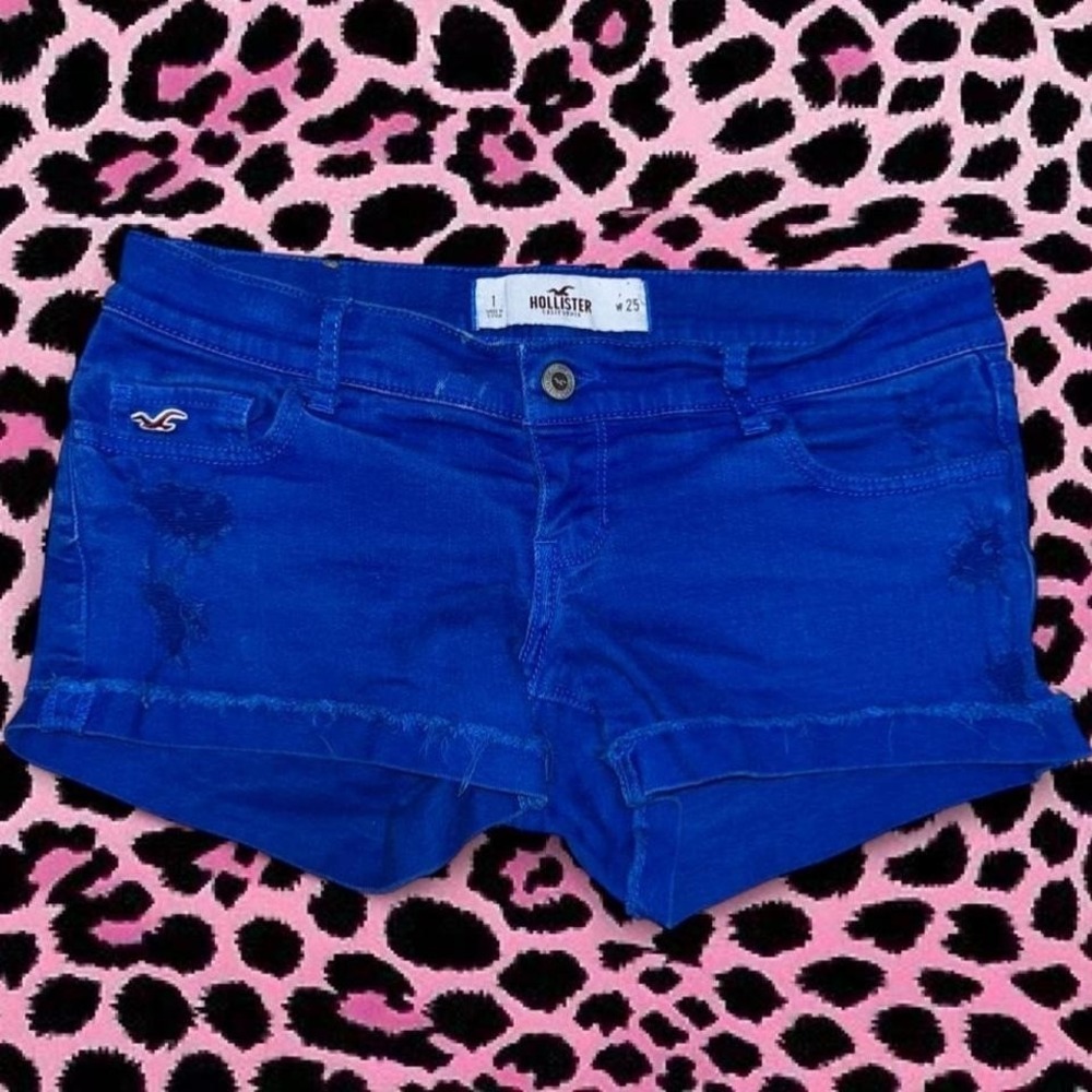 Y2K Hollister distressed low rise micro mini blue short booty shorts size 1